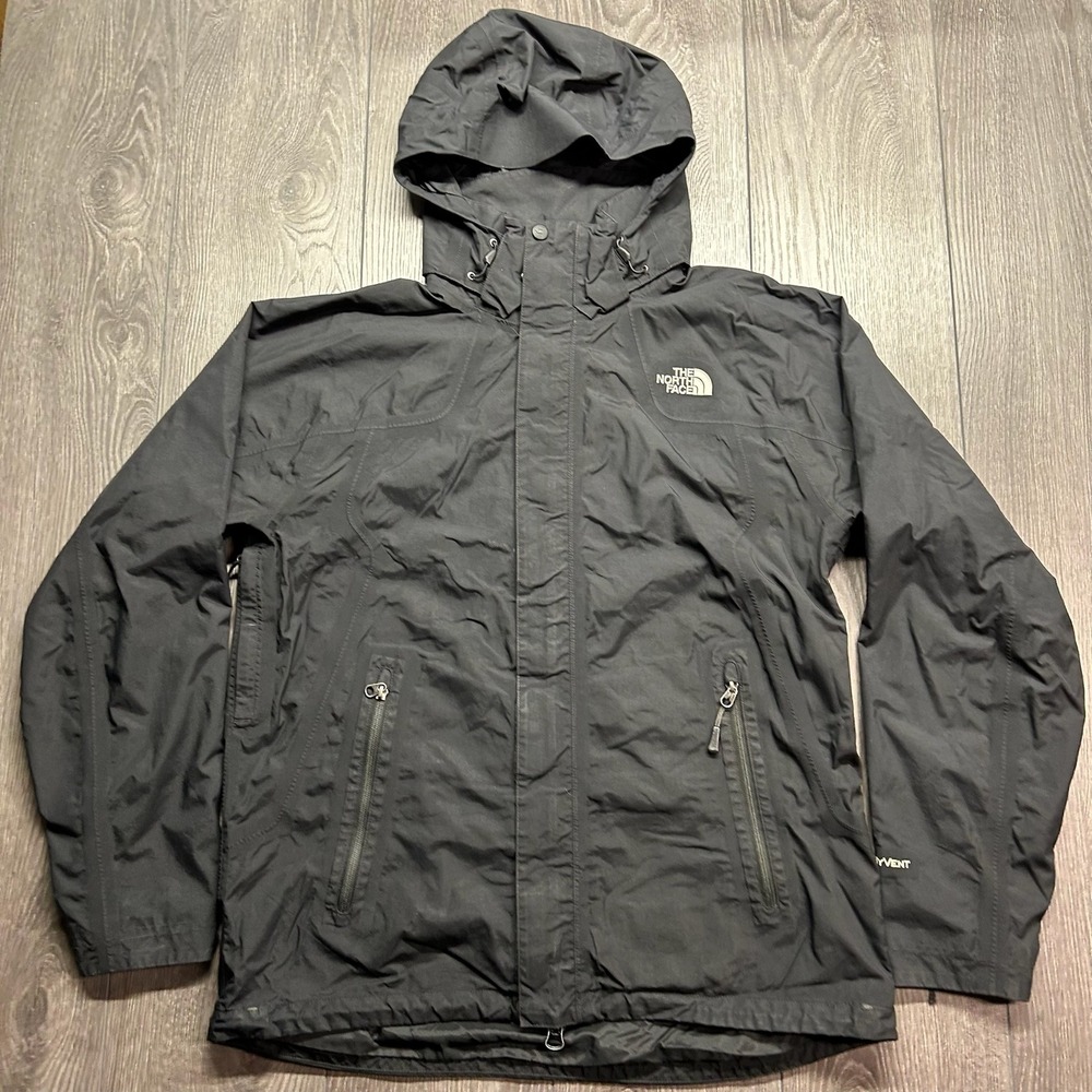 The North Face HyVent Rain Jacket Mens Medium Black Hooded Waterproof Shell